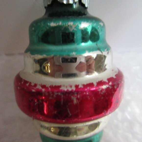 2 Shiny Brite Striped Glass Barrel Chirstmas Ornaments & 1 Fluted teardrop Vtg - Picture 6 of 16